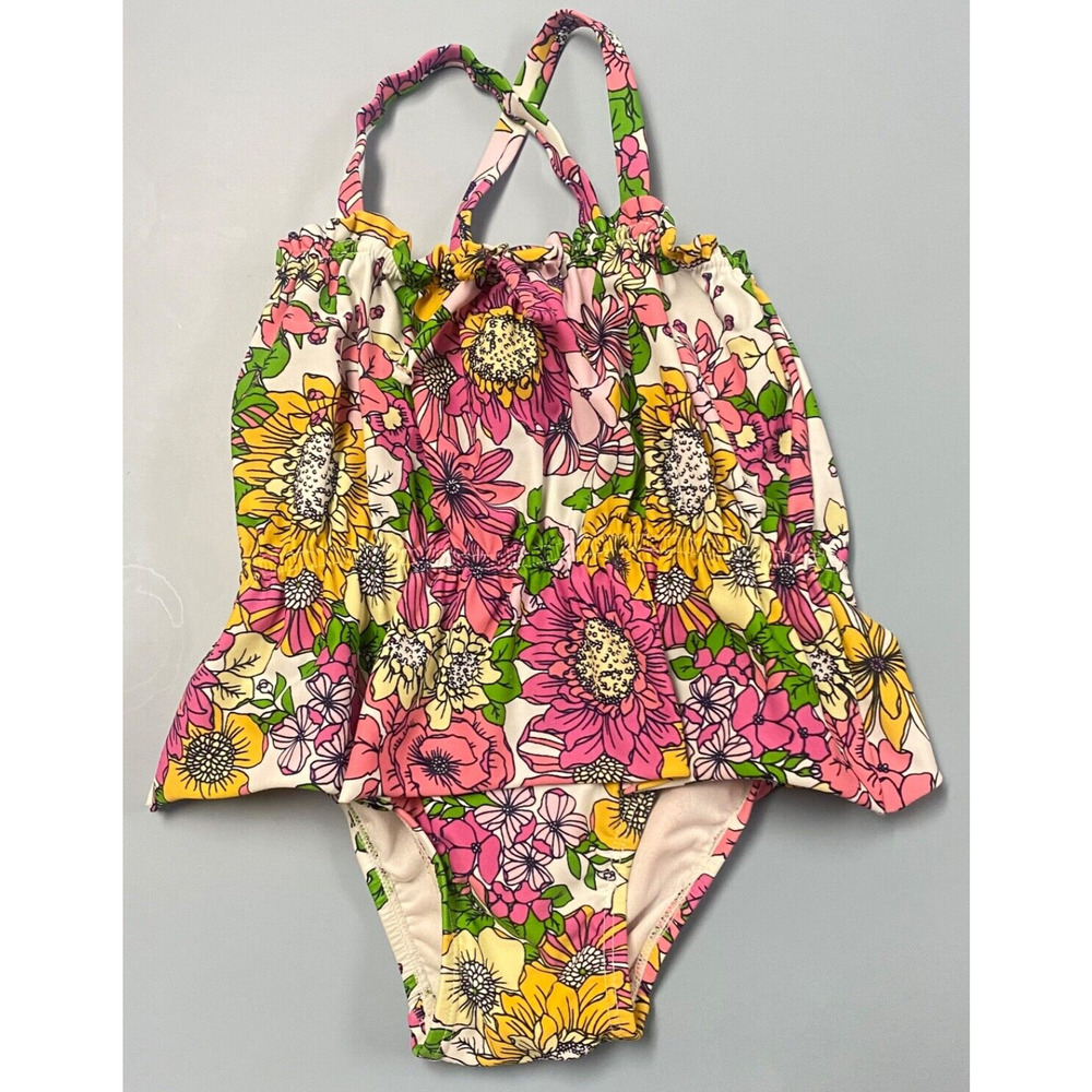 Baby GAP Toddler Girls Sz 18-24 Months Ruffle Flowers One Piece Swimsuit, 2716
